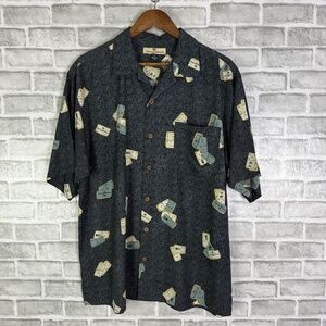 Tommy Bahama Primary Black Dominos All Over Print Silk Hawaiian Shirt MEDIUM